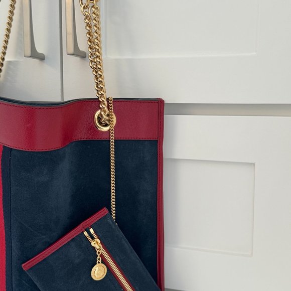 GUCCI Women's Blue Rajah Ny Yankees Large Suede & Leather Tote - Picture 12 of 15